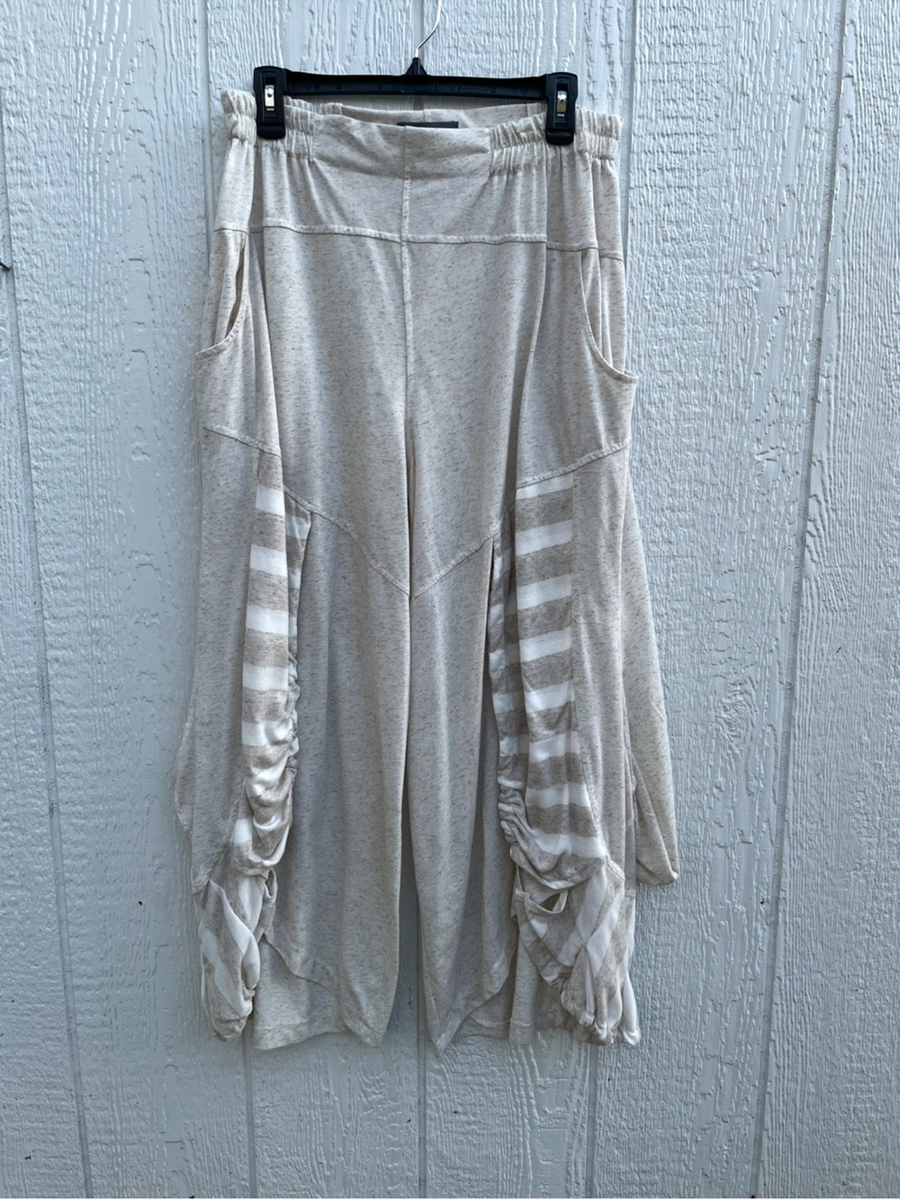 Kekoo Cream & White Layered Wide-Leg Pants with Side Ruching sz 2